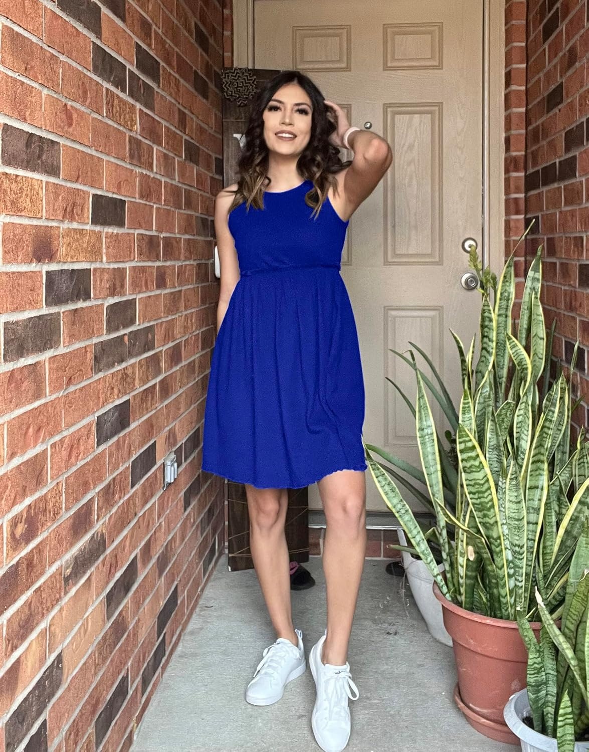 image:imageBTFBM Summer Dresses for Women 2026 Spring Clothes Sleeveless Crewneck Beach Vacation Outfits Mini Flowy Sun DressSolid Royal Blue