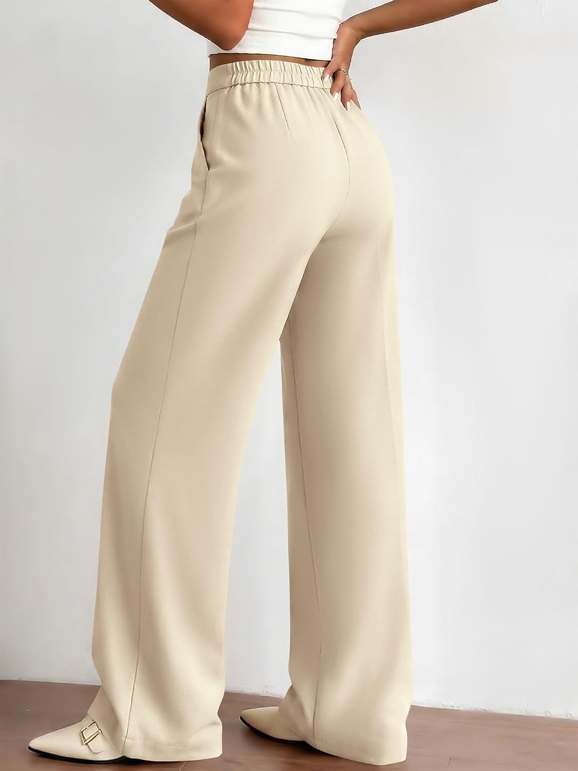 image:imageBTFBM Womens Dress Pants 2026 Fall Wide Leg High Waisted Palazzo Pants Business Casual Work Trousers Slacks PocketsBeige