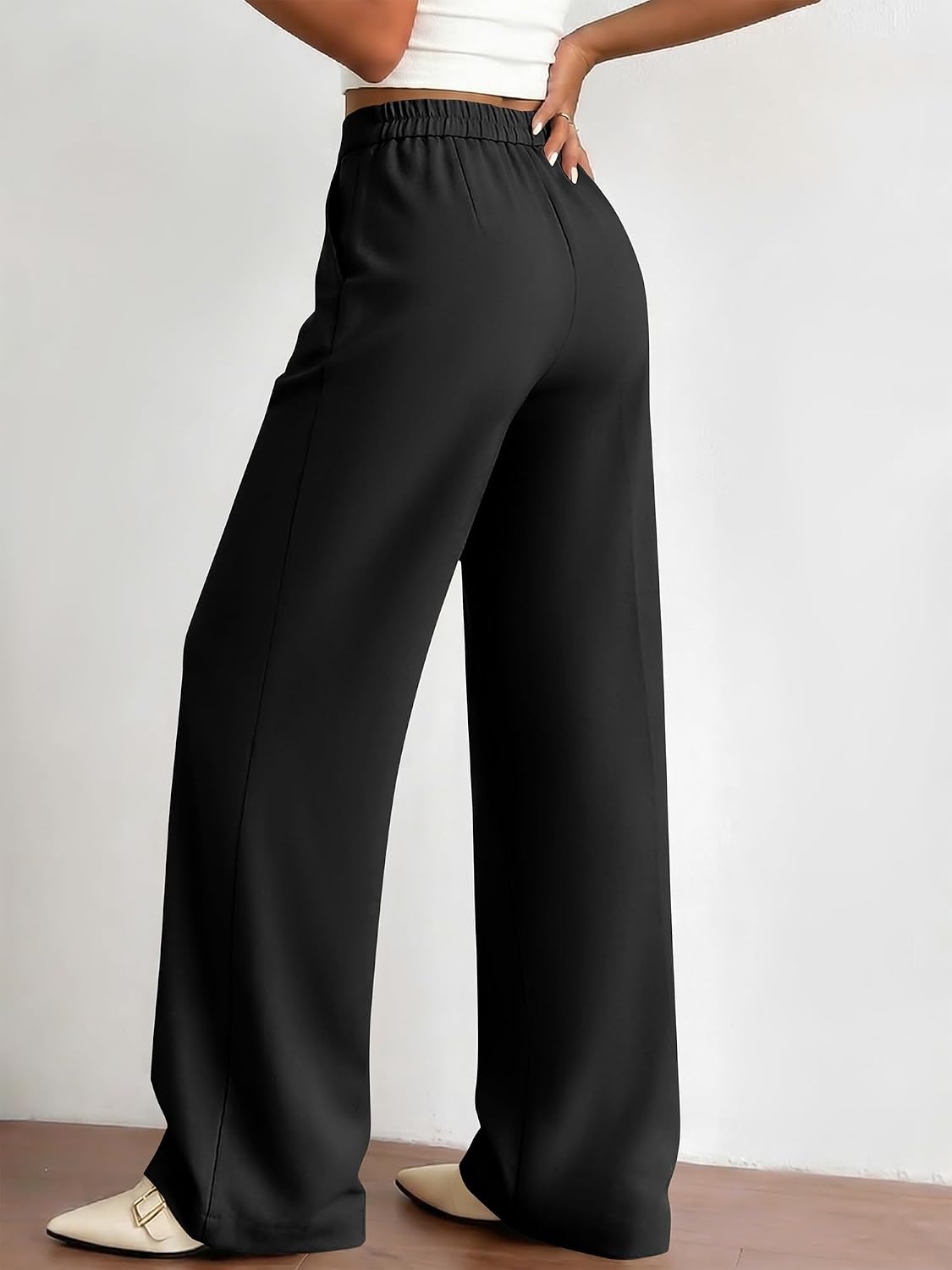 image:imageBTFBM Womens Dress Pants 2026 Fall Wide Leg High Waisted Palazzo Pants Business Casual Work Trousers Slacks PocketsBlack