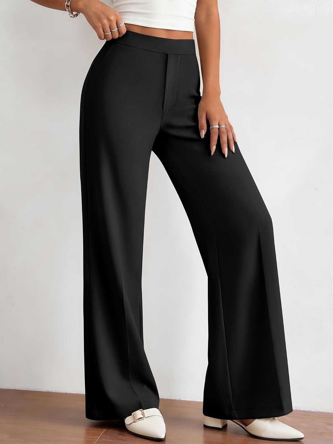 image:imageBTFBM Womens Dress Pants 2026 Fall Wide Leg High Waisted Palazzo Pants Business Casual Work Trousers Slacks PocketsBlack