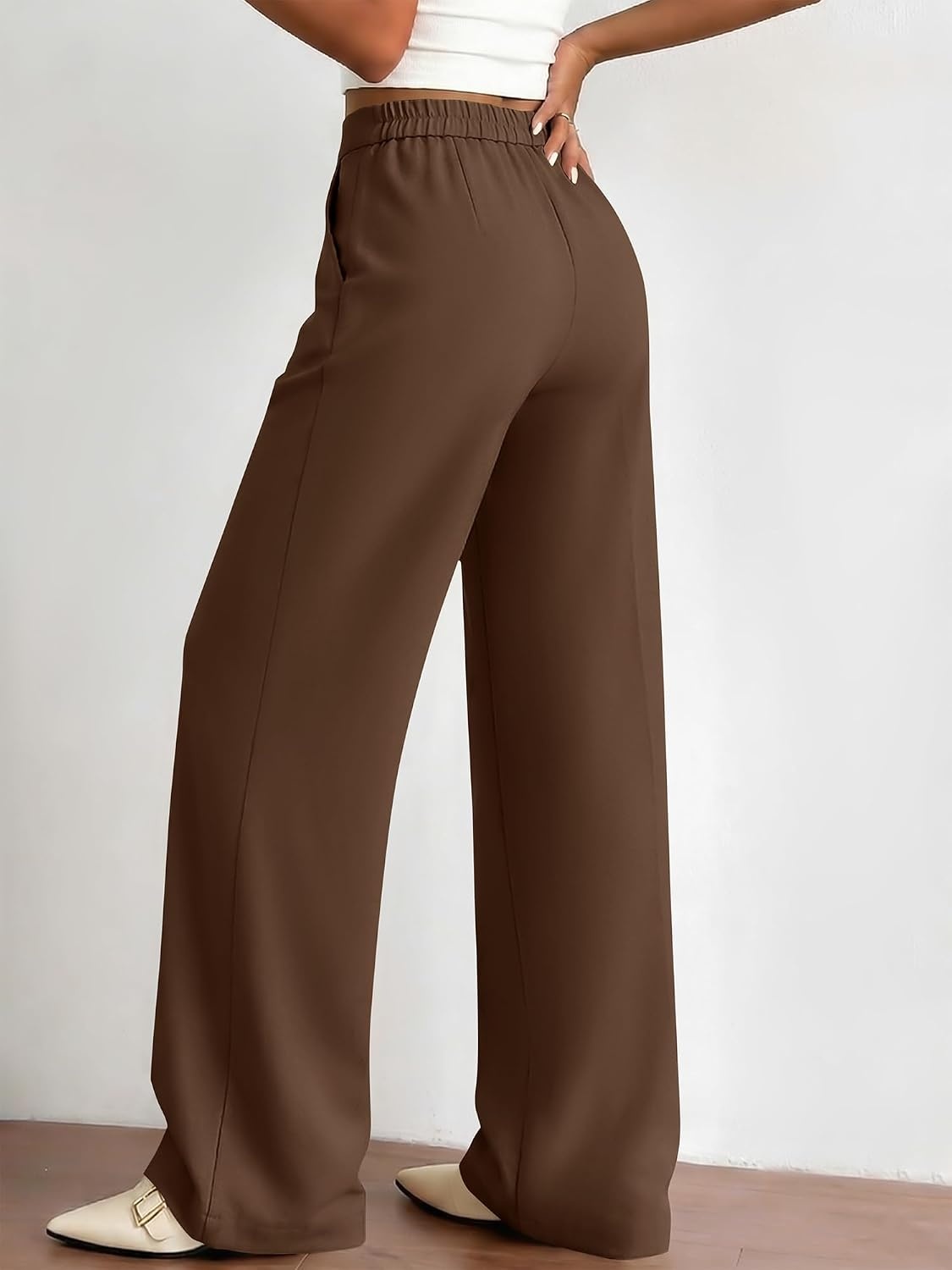 image:imageBTFBM Womens Dress Pants 2026 Fall Wide Leg High Waisted Palazzo Pants Business Casual Work Trousers Slacks PocketsBrown