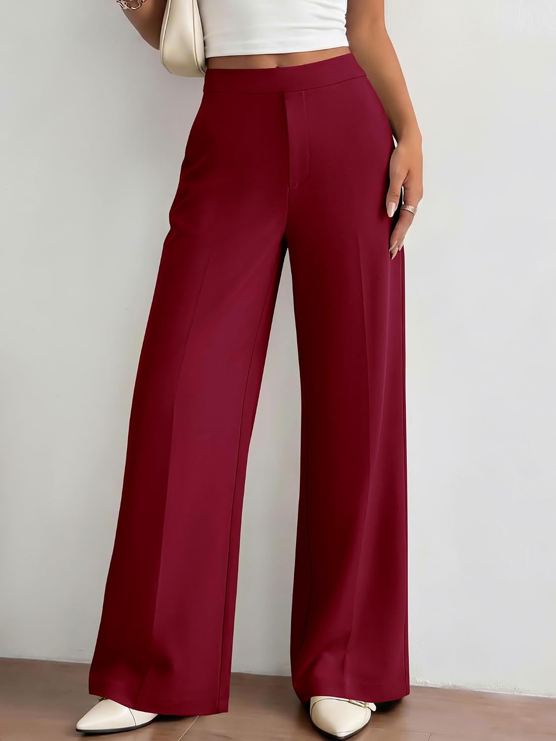 image:imageBTFBM Womens Dress Pants 2026 Fall Wide Leg High Waisted Palazzo Pants Business Casual Work Trousers Slacks PocketsBurgundy