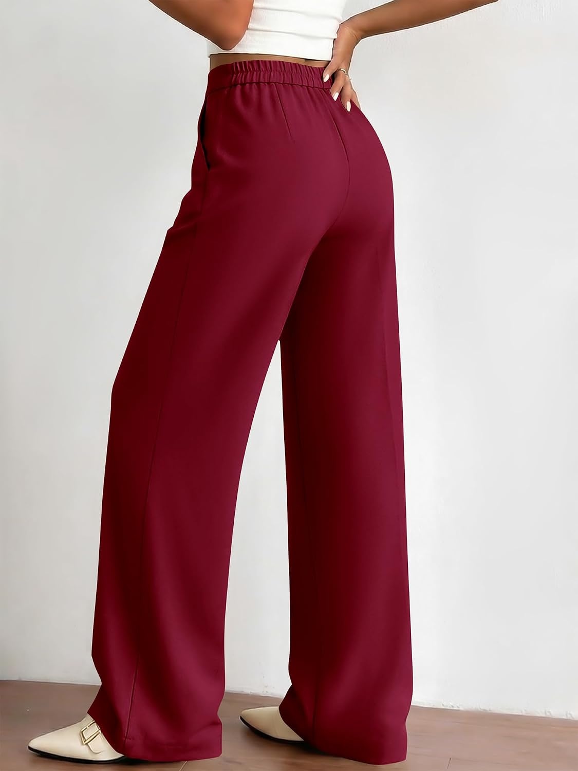 image:imageBTFBM Womens Dress Pants 2026 Fall Wide Leg High Waisted Palazzo Pants Business Casual Work Trousers Slacks PocketsBurgundy