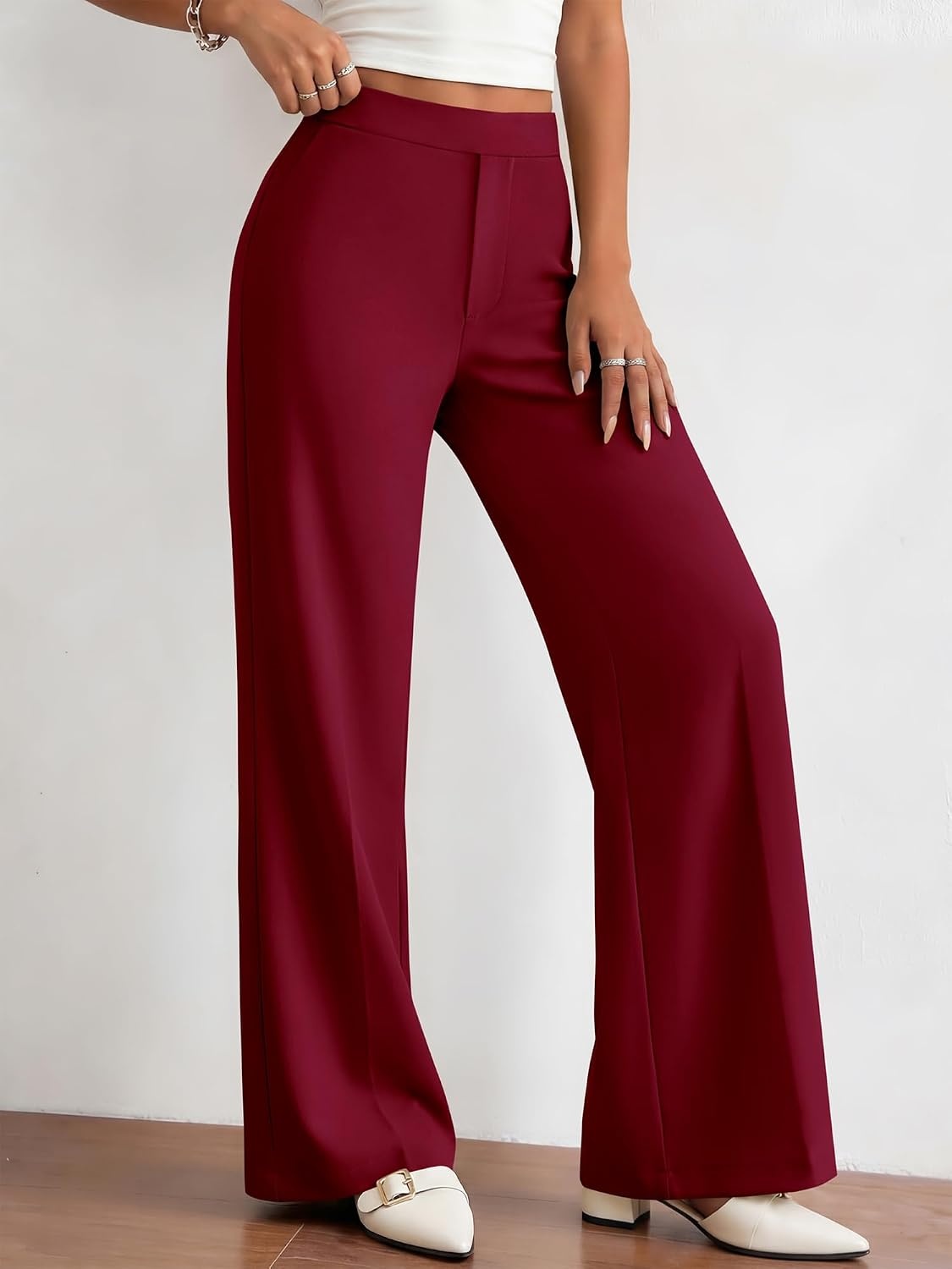 image:imageBTFBM Womens Dress Pants 2026 Fall Wide Leg High Waisted Palazzo Pants Business Casual Work Trousers Slacks PocketsBurgundy