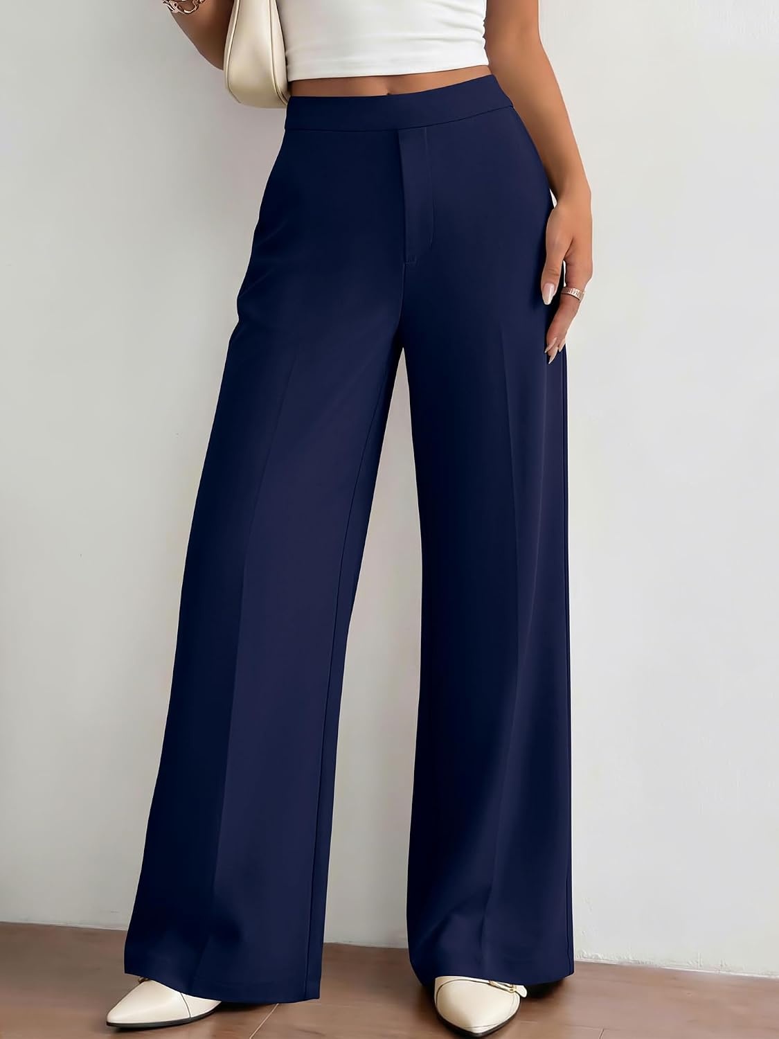 image:imageBTFBM Womens Dress Pants 2026 Fall Wide Leg High Waisted Palazzo Pants Business Casual Work Trousers Slacks PocketsNavy Blue