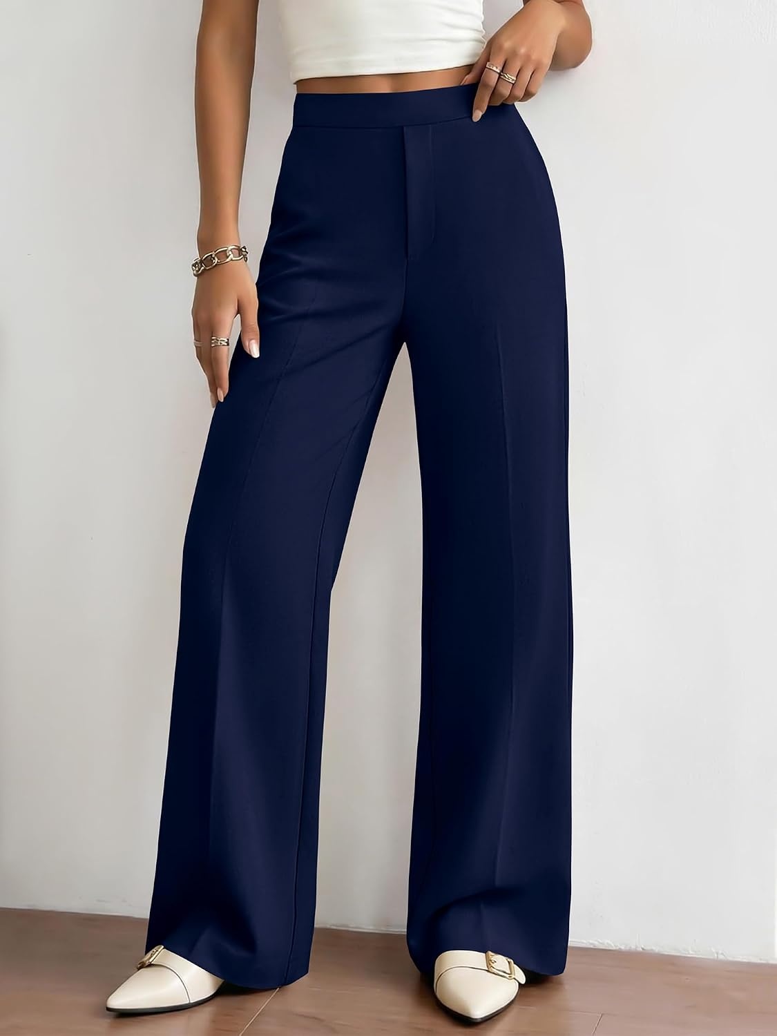 image:imageBTFBM Womens Dress Pants 2026 Fall Wide Leg High Waisted Palazzo Pants Business Casual Work Trousers Slacks PocketsNavy Blue