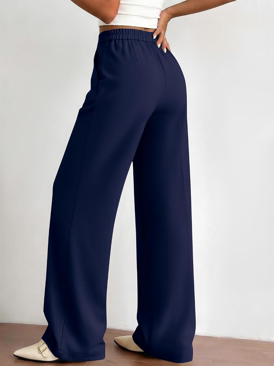 image:imageBTFBM Womens Dress Pants 2026 Fall Wide Leg High Waisted Palazzo Pants Business Casual Work Trousers Slacks PocketsNavy Blue