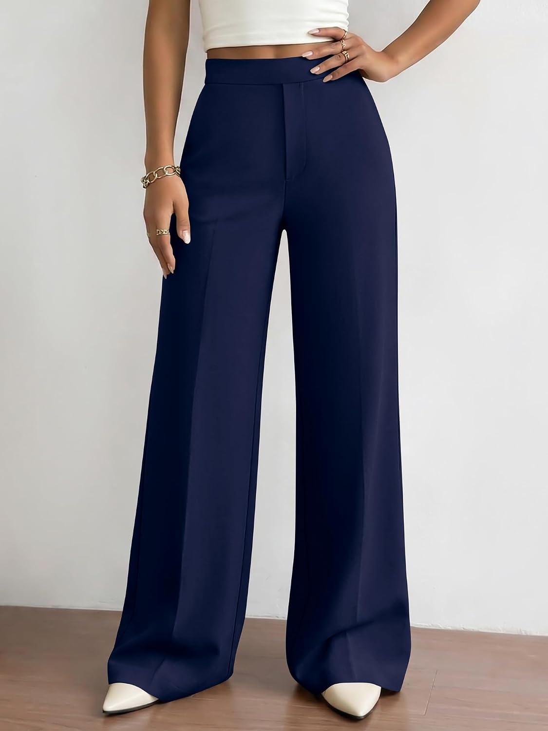 image:imageBTFBM Womens Dress Pants 2026 Fall Wide Leg High Waisted Palazzo Pants Business Casual Work Trousers Slacks PocketsNavy Blue