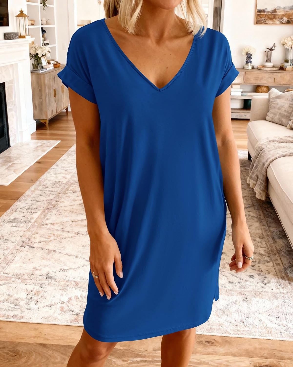 image:imageBTFBM Womens Summer Dresses 2026 Pockets Short Sleeve Loose Nightgowns Pajama Beach Vacation Casual Spring T Shirt DressBlue