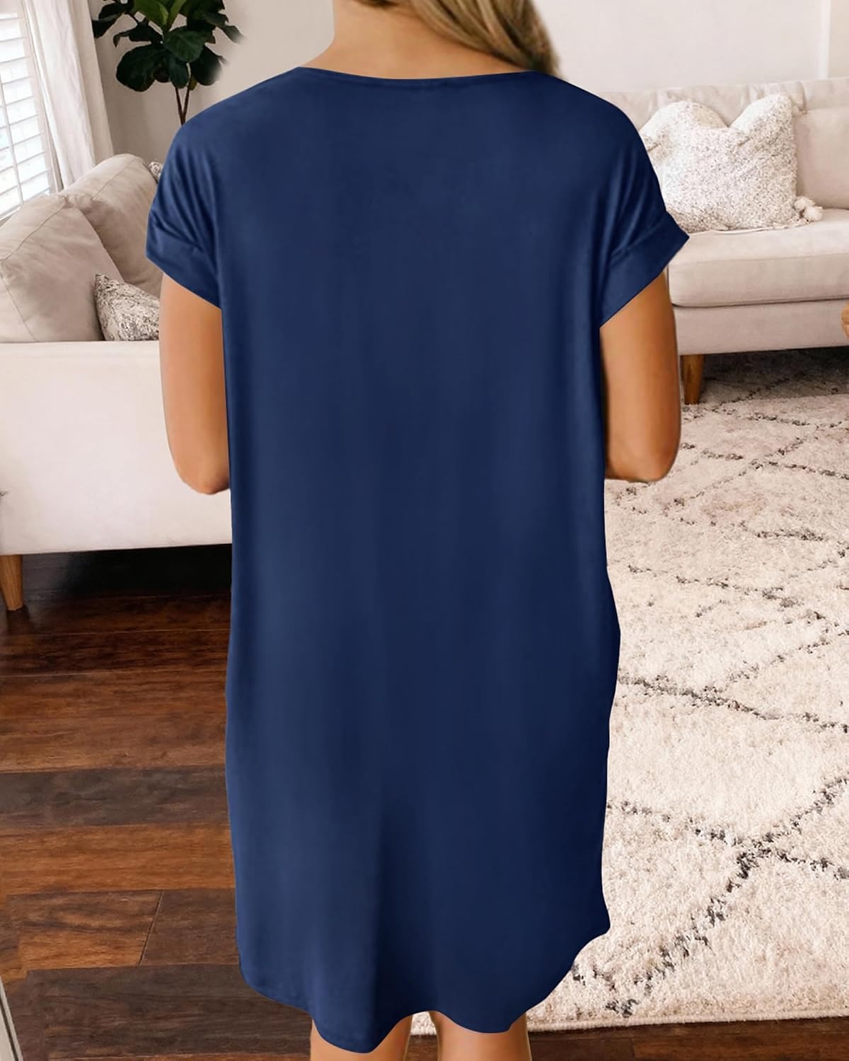 image:imageBTFBM Womens Summer Dresses 2026 Pockets Short Sleeve Loose Nightgowns Pajama Beach Vacation Casual Spring T Shirt DressDark Blue