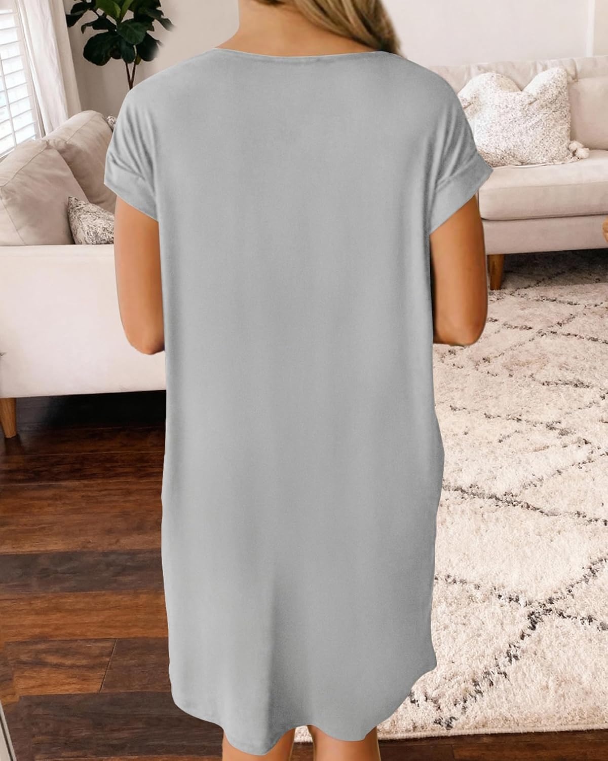 image:imageBTFBM Womens Summer Dresses 2026 Pockets Short Sleeve Loose Nightgowns Pajama Beach Vacation Casual Spring T Shirt DressGrey