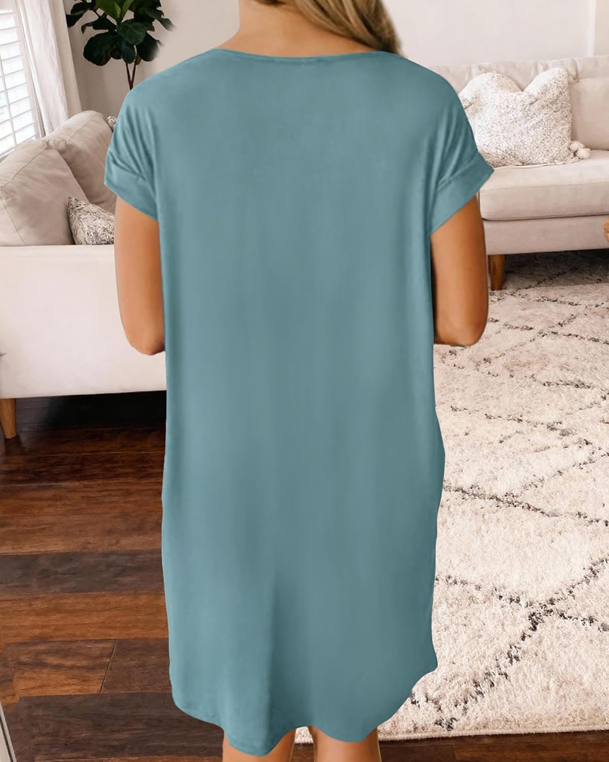 image:imageBTFBM Womens Summer Dresses 2026 Pockets Short Sleeve Loose Nightgowns Pajama Beach Vacation Casual Spring T Shirt DressGrey Blue