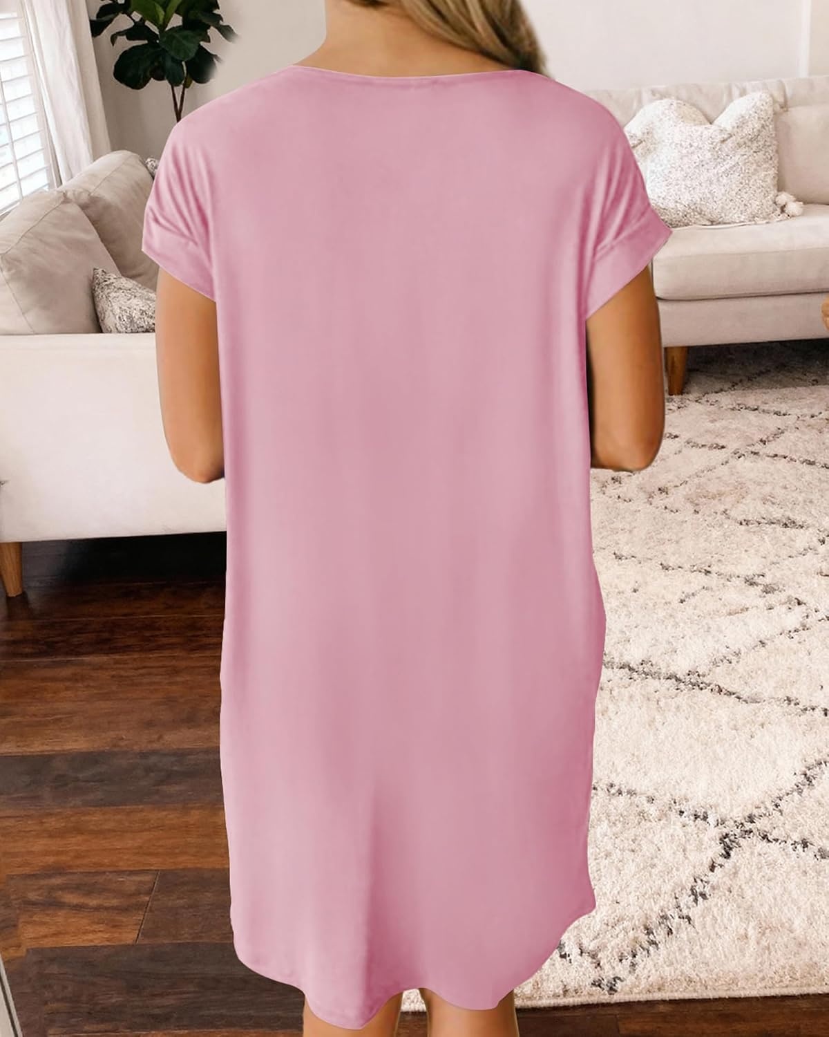 image:imageBTFBM Womens Summer Dresses 2026 Pockets Short Sleeve Loose Nightgowns Pajama Beach Vacation Casual Spring T Shirt DressLight Pink