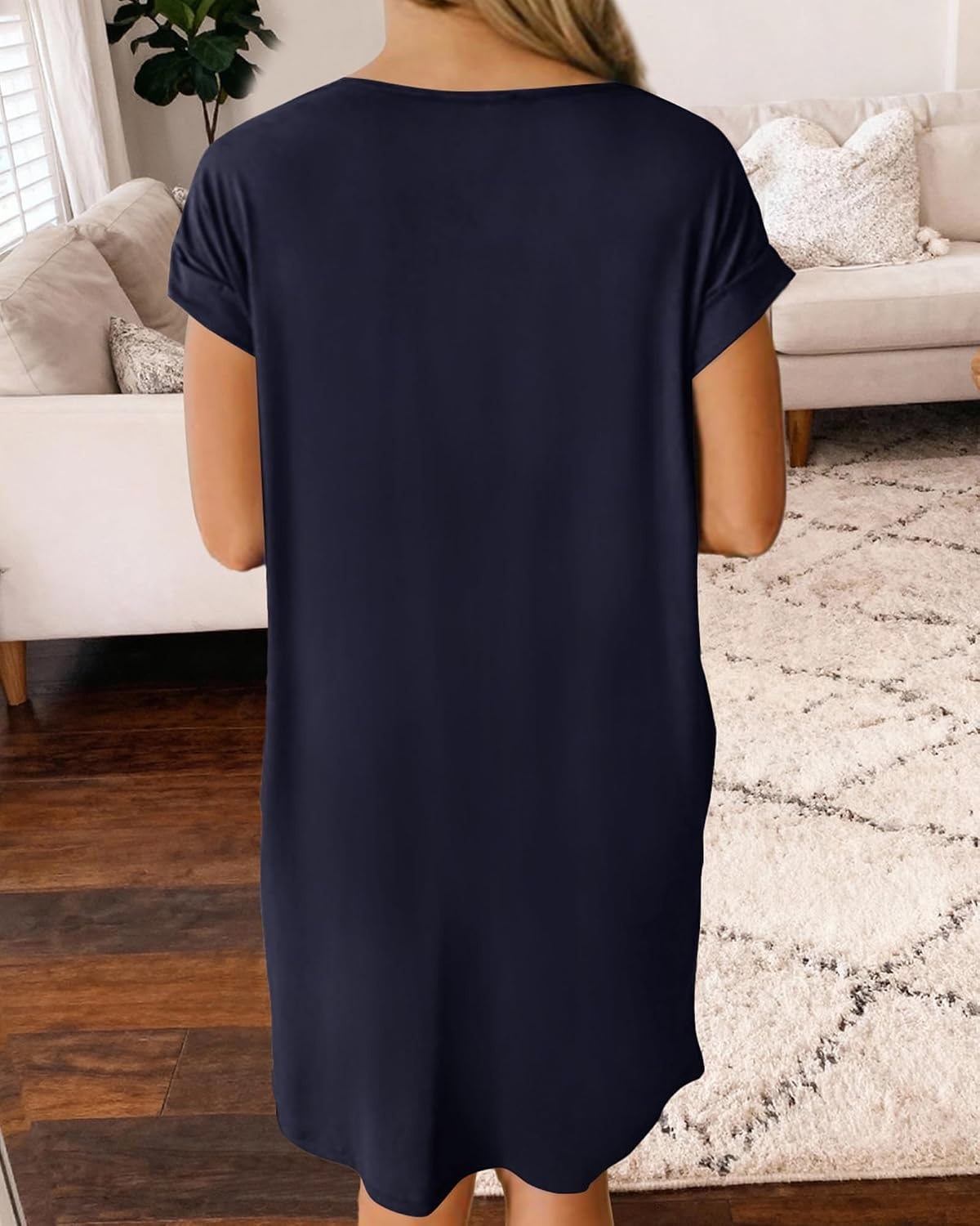 image:imageBTFBM Womens Summer Dresses 2026 Pockets Short Sleeve Loose Nightgowns Pajama Beach Vacation Casual Spring T Shirt DressNavy