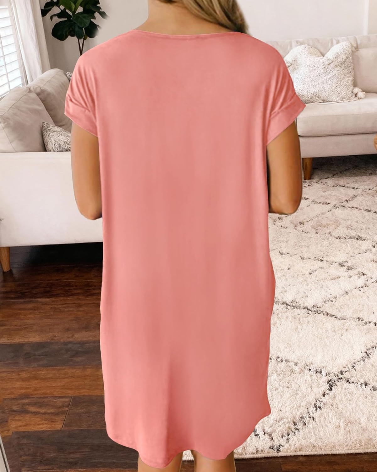 image:imageBTFBM Womens Summer Dresses 2026 Pockets Short Sleeve Loose Nightgowns Pajama Beach Vacation Casual Spring T Shirt DressPink