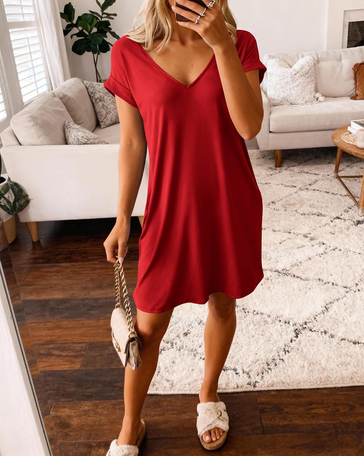 image:imageBTFBM Womens Summer Dresses 2026 Pockets Short Sleeve Loose Nightgowns Pajama Beach Vacation Casual Spring T Shirt DressRed