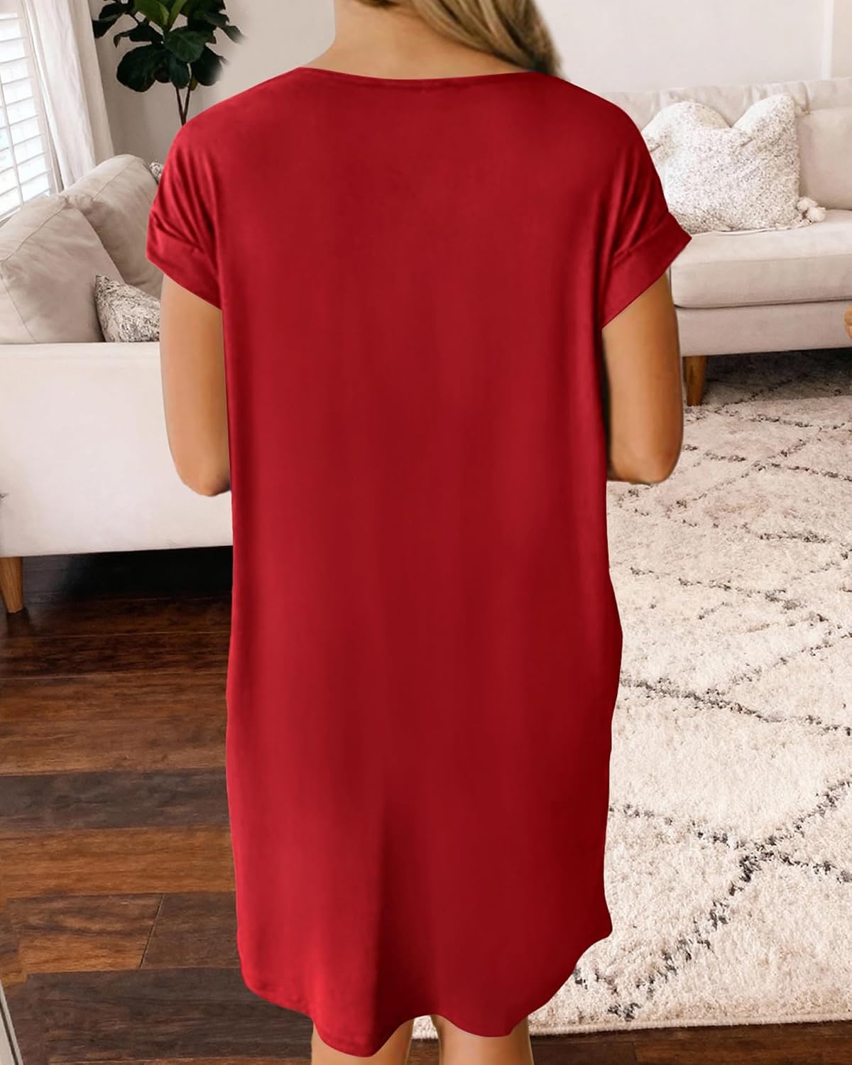 image:imageBTFBM Womens Summer Dresses 2026 Pockets Short Sleeve Loose Nightgowns Pajama Beach Vacation Casual Spring T Shirt DressRed