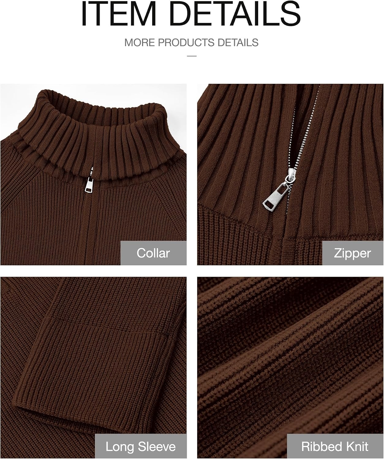 image:imageBTFBM Womens Sweaters Quarter Zip Pullover V Neck Collar Long Sleeve Ribbed Knit Loose Casual 2026 Winter Fall SweaterBrown