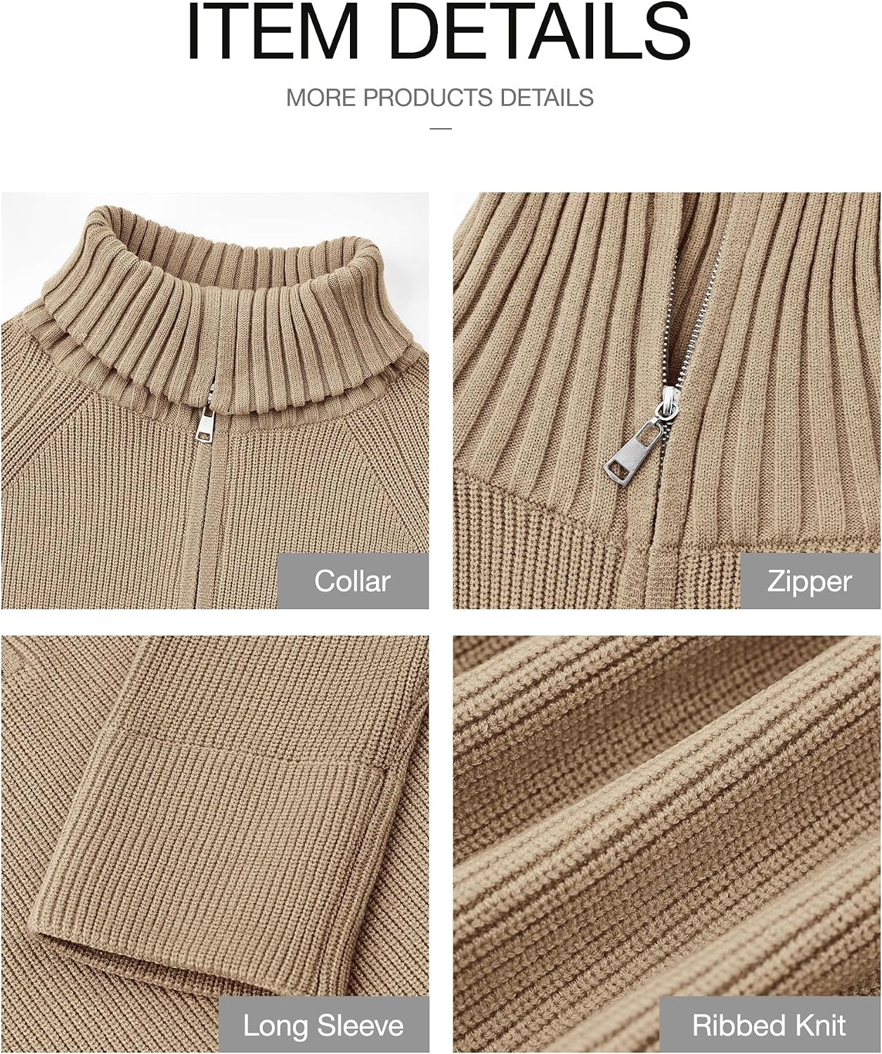 image:imageBTFBM Womens Sweaters Quarter Zip Pullover V Neck Collar Long Sleeve Ribbed Knit Loose Casual 2026 Winter Fall SweaterLight Khaki
