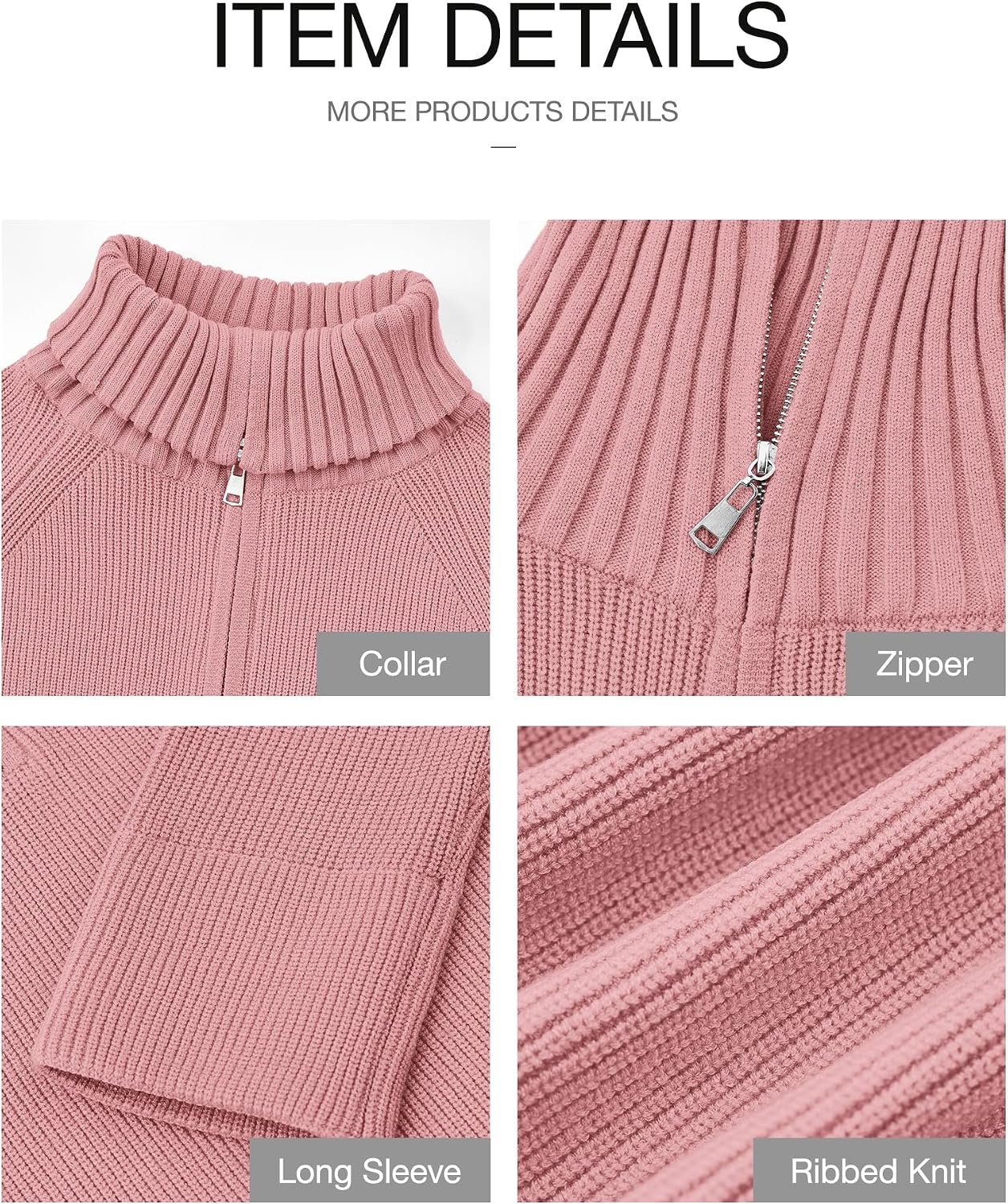 image:imageBTFBM Womens Sweaters Quarter Zip Pullover V Neck Collar Long Sleeve Ribbed Knit Loose Casual 2026 Winter Fall SweaterPink