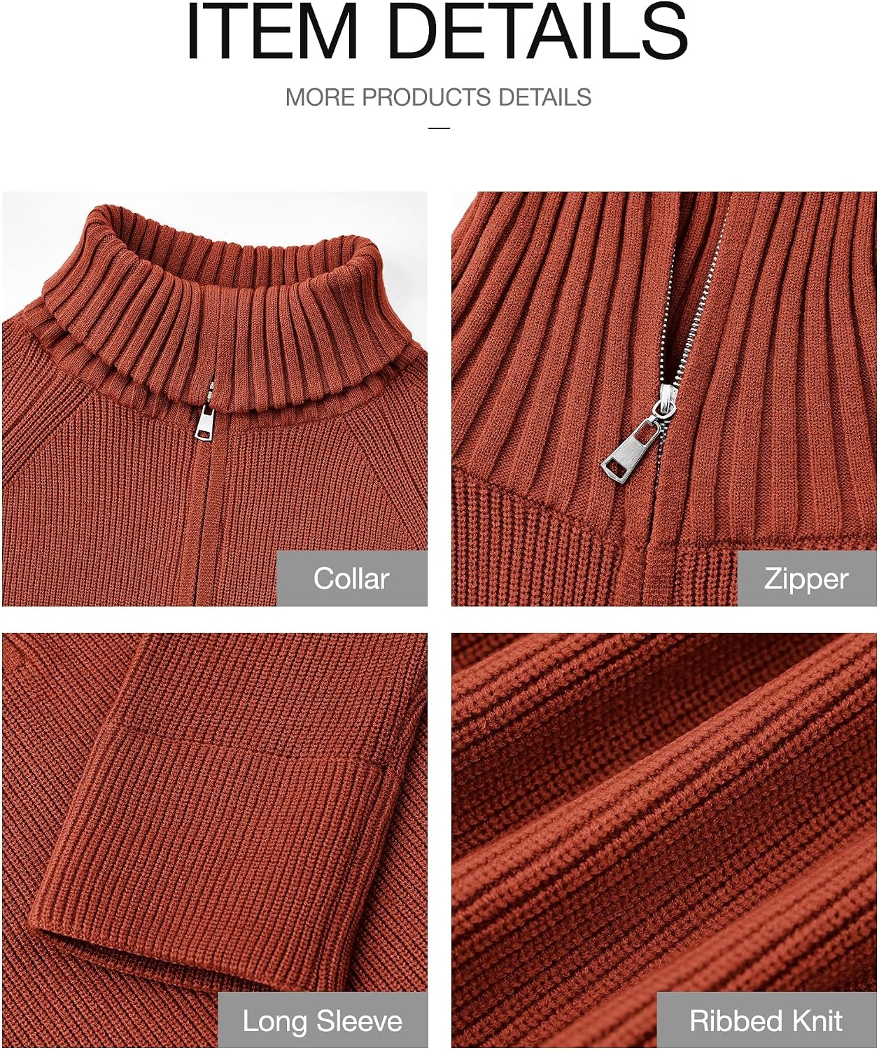 image:imageBTFBM Womens Sweaters Quarter Zip Pullover V Neck Collar Long Sleeve Ribbed Knit Loose Casual 2026 Winter Fall SweaterRust Red