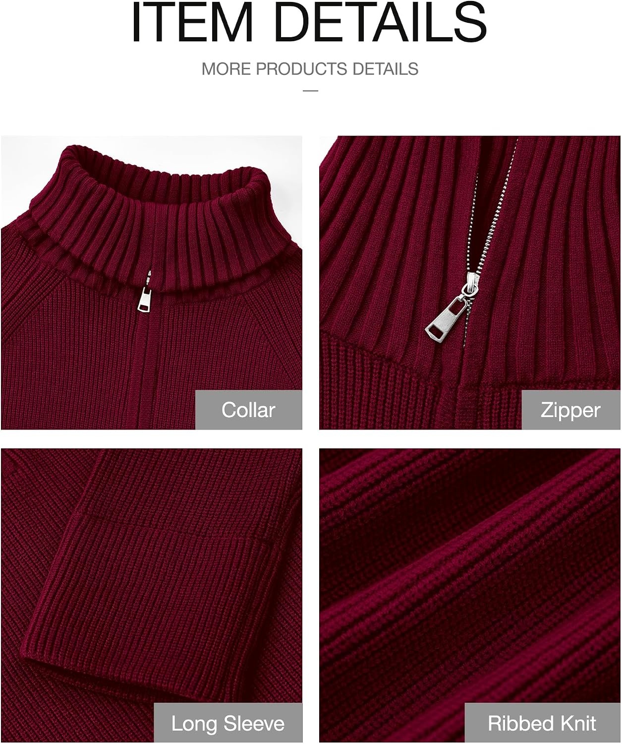 image:imageBTFBM Womens Sweaters Quarter Zip Pullover V Neck Collar Long Sleeve Ribbed Knit Loose Casual 2026 Winter Fall SweaterWine Red