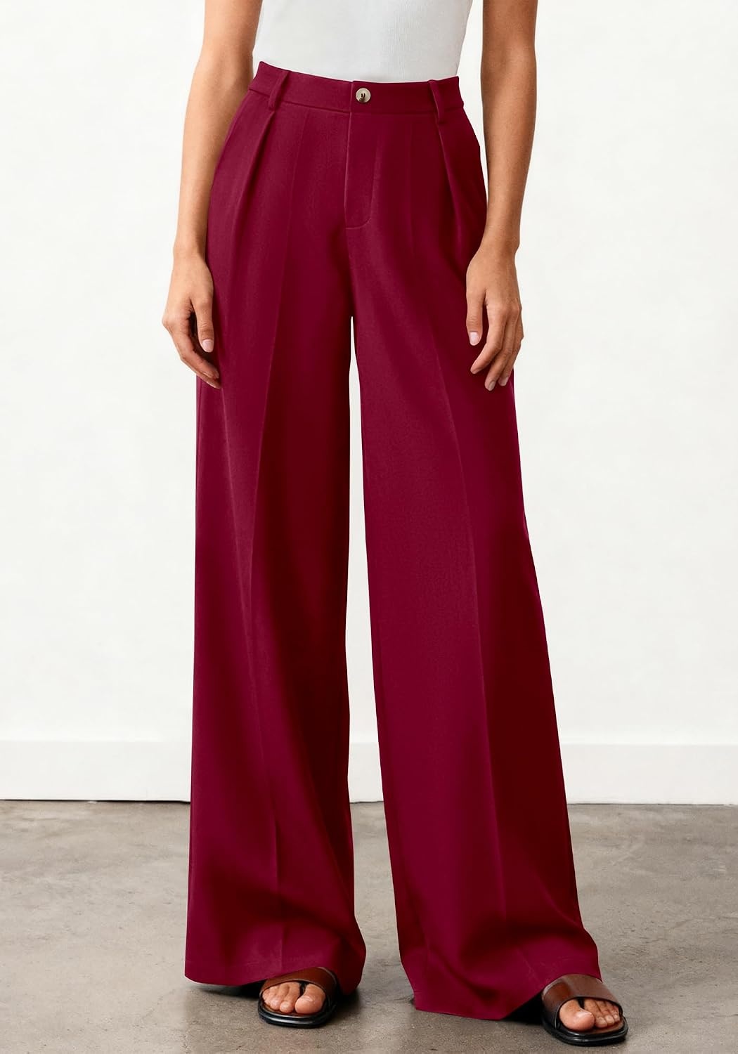 image:imageBTFBM Womens Wide Leg Palazzo Pants Button High Waisted with Pockets Casual Work Summer Outfits Trendy Business 2026Burgundy