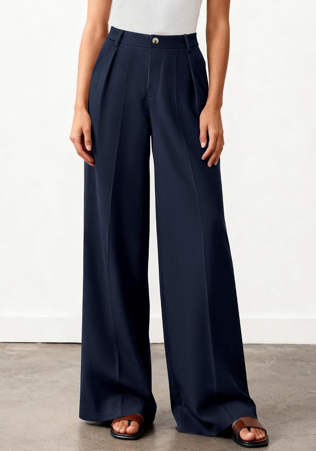 image:imageBTFBM Womens Wide Leg Palazzo Pants Button High Waisted with Pockets Casual Work Summer Outfits Trendy Business 2026Navy