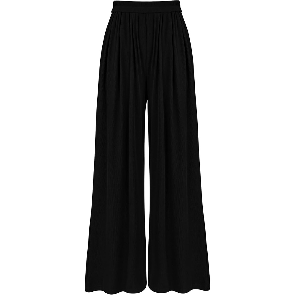 image:imageBTFBM Palazzo Pants for Women 2026 Summer Clothes Pockets High Waist Casual Ribbed Knit Flowy Spring Wide Leg TrousersBlack