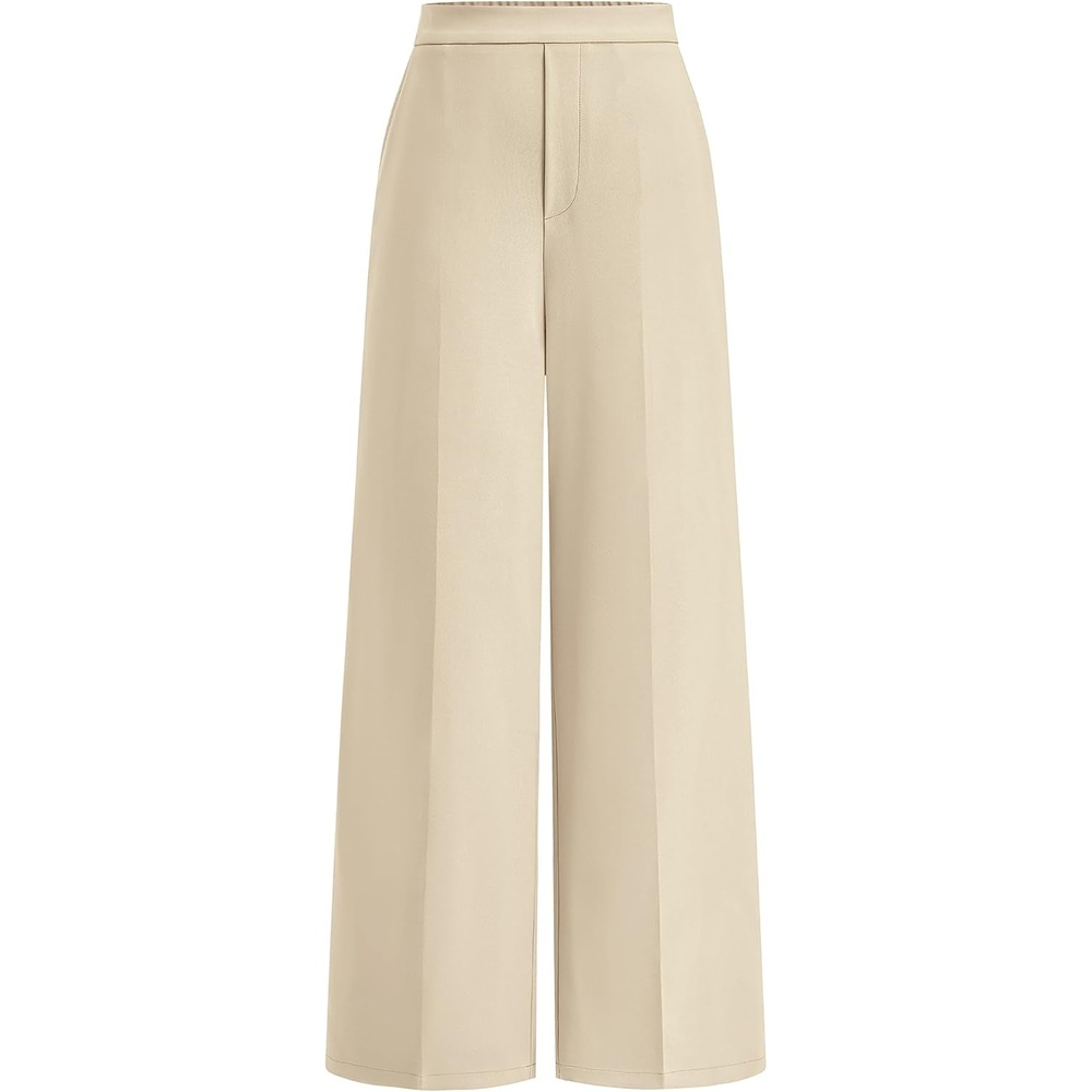 image:imageBTFBM Womens Dress Pants 2026 Fall Wide Leg High Waisted Palazzo Pants Business Casual Work Trousers Slacks PocketsBeige