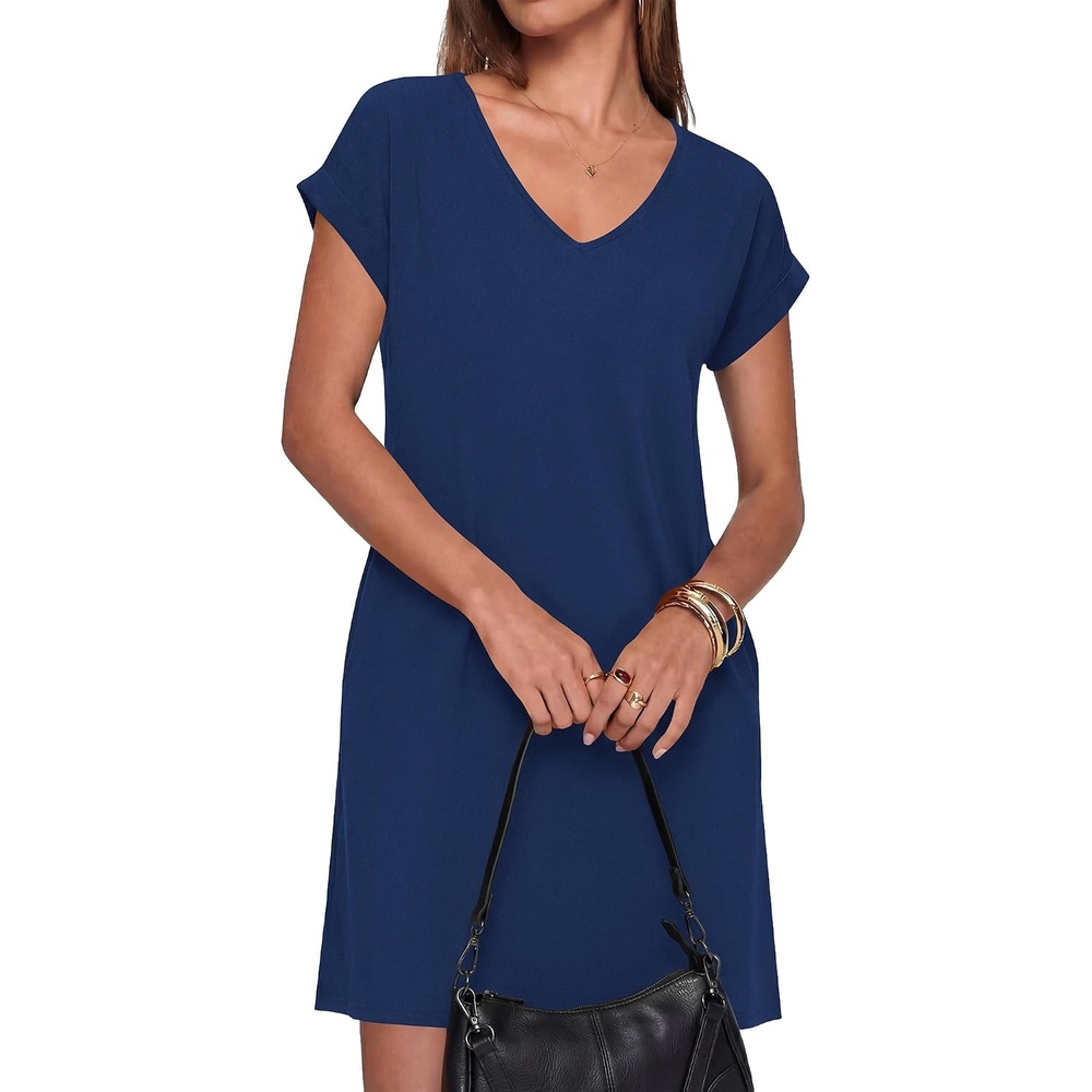 image:imageBTFBM Womens Summer Dresses 2026 Pockets Short Sleeve Loose Nightgowns Pajama Beach Vacation Casual Spring T Shirt DressDark Blue