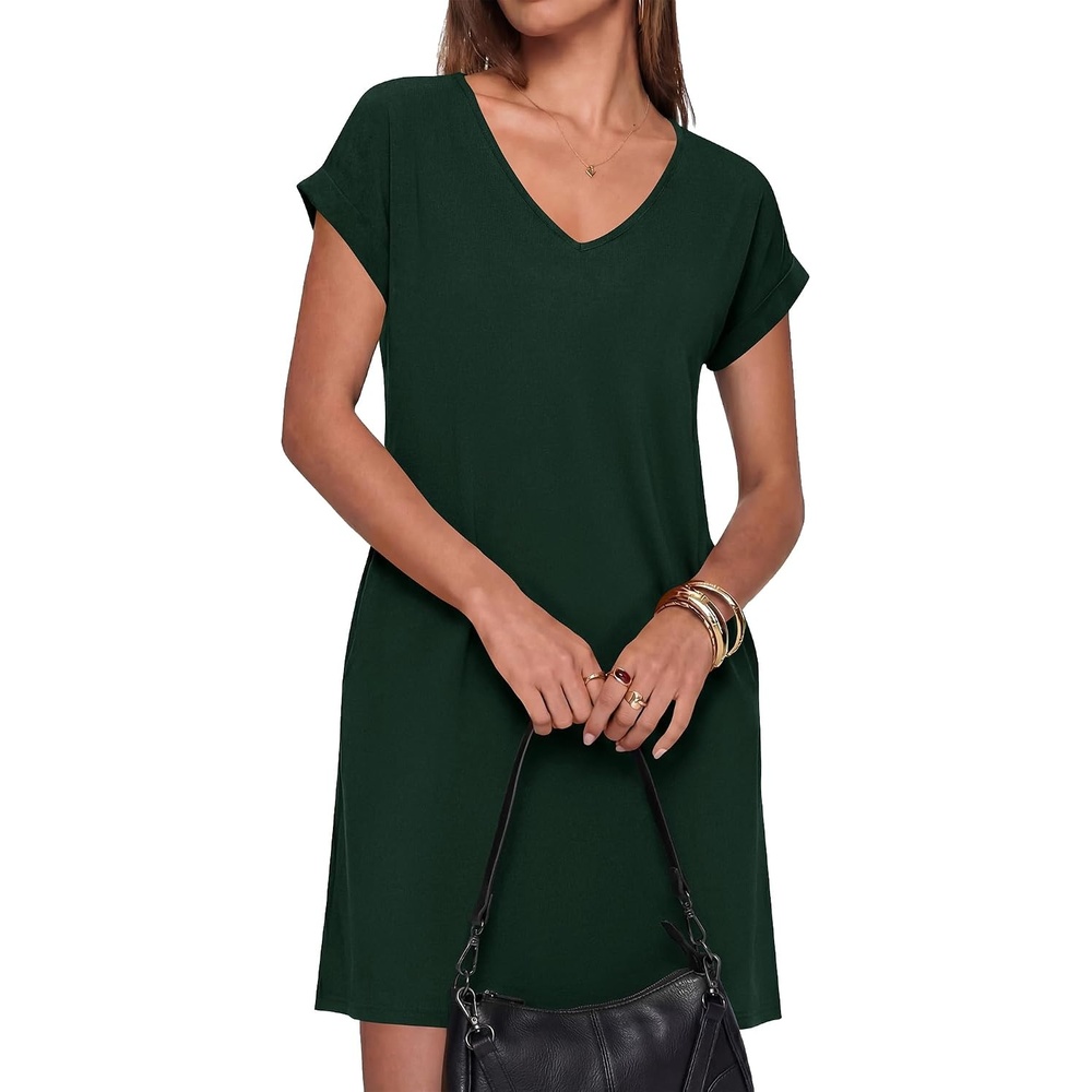 image:imageBTFBM Womens Summer Dresses 2026 Pockets Short Sleeve Loose Nightgowns Pajama Beach Vacation Casual Spring T Shirt DressDark Green