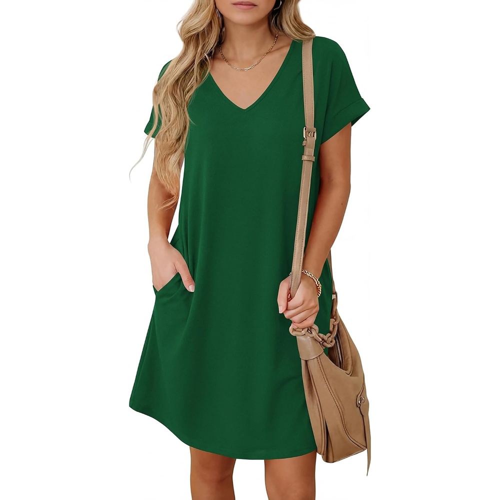 image:imageBTFBM Womens Summer Dresses 2026 Pockets Short Sleeve Loose Nightgowns Pajama Beach Vacation Casual Spring T Shirt DressGreen