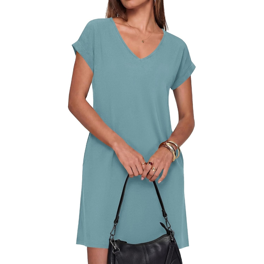 image:imageBTFBM Womens Summer Dresses 2026 Pockets Short Sleeve Loose Nightgowns Pajama Beach Vacation Casual Spring T Shirt DressGrey Blue