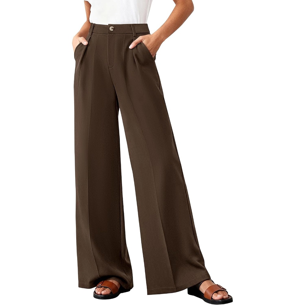 image:imageBTFBM Womens Wide Leg Palazzo Pants Button High Waisted with Pockets Casual Work Summer Outfits Trendy Business 2026Brown