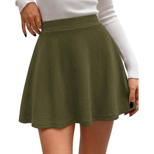 BTFBM Mini Skirts for Women Trendy Flared Basic Versatile Skorts Skater Tennis Fall Skirt with Shorts Underneath 2026(Army Green)