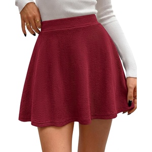 BTFBM Mini Skirts for Women Trendy Flared Basic Versatile Skorts Skater Tennis Fall Skirt with Shorts Underneath 2026(Burgundy)