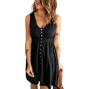 BTFBM Summer Dresses for Women 2026 Spring Clothes Sleeveless Crewneck Beach Vacation Outfits Mini Flowy Sun Dress(Buttons Black)