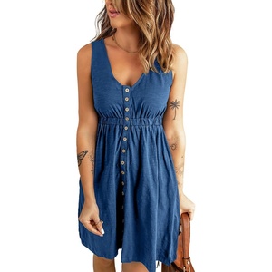 BTFBM Summer Dresses for Women 2026 Spring Clothes Sleeveless Crewneck Beach Vacation Outfits Mini Flowy Sun Dress(Buttons Royal Blue)