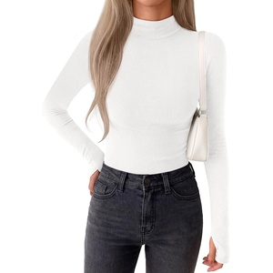 BTFBM Turtleneck Tops for Women Thumbhole Long Sleeve Shirts | Lightweight Fleece Lining, Casual Basic Layering Top, Slim Fit Stretch Winter Thermal Underwear, 2026 Fall Fashion Clothing(White)