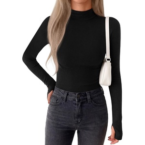 BTFBM Turtleneck Tops for Women Thumbhole Long Sleeve Shirts | Lightweight Fleece Lining, Casual Basic Layering Top, Slim Fit Stretch Winter Thermal Underwear, 2026 Fall Fashion Clothing(Black)