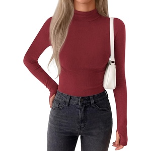 BTFBM Turtleneck Tops for Women Thumbhole Long Sleeve Shirts | Lightweight Fleece Lining, Casual Basic Layering Top, Slim Fit Stretch Winter Thermal Underwear, 2026 Fall Fashion Clothing(Red)