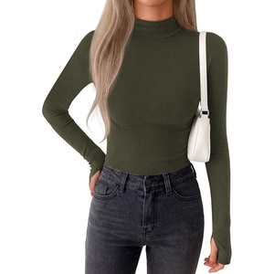 BTFBM Turtleneck Tops for Women Thumbhole Long Sleeve Shirts | Lightweight Fleece Lining, Casual Basic Layering Top, Slim Fit Stretch Winter Thermal Underwear, 2026 Fall Fashion Clothing(Army Green)