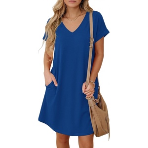 BTFBM Womens Summer Dresses 2026 Pockets Short Sleeve Loose Nightgowns Pajama Beach Vacation Casual Spring T Shirt Dress(Blue)