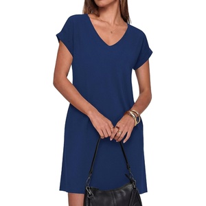 BTFBM Womens Summer Dresses 2026 Pockets Short Sleeve Loose Nightgowns Pajama Beach Vacation Casual Spring T Shirt Dress(Dark Blue)