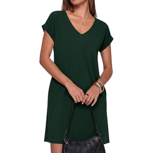 BTFBM Womens Summer Dresses 2026 Pockets Short Sleeve Loose Nightgowns Pajama Beach Vacation Casual Spring T Shirt Dress(Dark Green)