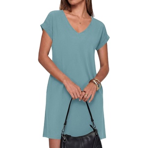 BTFBM Womens Summer Dresses 2026 Pockets Short Sleeve Loose Nightgowns Pajama Beach Vacation Casual Spring T Shirt Dress(Grey Blue)