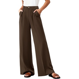 BTFBM Women’s Wide Leg Palazzo Pants, Button High Waisted with Pockets, Casual Work Summer Outfits, Trendy Business 2026(Brown)