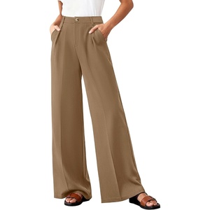 BTFBM Women’s Wide Leg Palazzo Pants, Button High Waisted with Pockets, Casual Work Summer Outfits, Trendy Business 2026(Khaki)