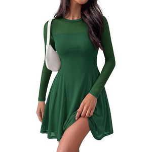 BTFBM Women’s Mini Dress Sheer Mesh Long Sleeve Flowy A Line Casual Cocktail Party Going Out Dresses 2026 Fall Fashion(Green)